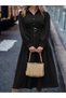 Women's long sleeve button-down maxi dress with metal belted waist and woven detail. - 5