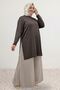 68104 Large Size Side Slits Beyoğlu Stone Modal Tunic - Brown - 5