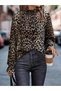 Women's Long Sleeve Gipe Detailed Turtleneck Leopard Pattern Single Jersey Blouse - 2