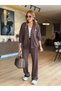 Women's Brown Modal Fabric Arma Detail Cardigan Pants Double Set - 3