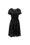 Women's Black Short Sleeve Crew Neck Tulle Detailed Floral Patterned Flared Evening Dress Midi Dress - 6