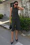Women's Green Sleeveless Buttoned Vest and Bermuda Capri Pants Two-Piece Set