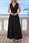 Women's Strappy V-Neck Long Imported Dress with Waist Corset Detail Crepe - 2