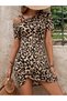 Women's Short Sleeve Patterned Short Single Jersey Dress with Straps on the Shoulders