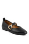 Lontas Genuine Leather Women's Ballerinas with Side Triangle Buckle, Black Skin - 3