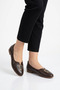 Loser V Mouth Front-Part Buckle Genuine Leather Women's Ballerinas Brown Skin
