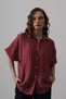 Women's Burgundy Half Balloon Sleeve Striped Shirt
