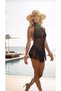 Women's Black Halter High Neck Sleeveless Mesh Detailed Tasseled Mini Pareo Beach Dress - 2
