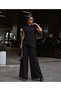 Women's Black Crew Neck Short Sleeve Asymmetrical Tunic and Wide Leg Pants Two-Piece Set