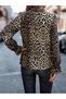 Women's Long Sleeve Gipe Detailed Turtleneck Leopard Pattern Single Jersey Blouse - 4
