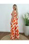 Women's Strappy Double-Breasted Collared Long Patterned Single Jersey Jumpsuit with Belt at the Waist - 3