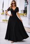 Women's Black Short Sleeve V-Neck Long Janjan Crepe Dress - 3