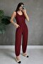 Women's Strappy Round Neck Viscose Jumpsuit with Pockets - 2