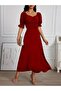 Women's Short Sleeve V-Neck Front Gathered Long Imported Crepe Dress