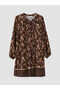 Brown Crew Neck Floral Pleated Women's Tunic - 5