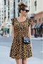 Women's Short Ruffle Sleeve Open Collar Leopard Print Short Kiloş Single Jersey Dress - 3