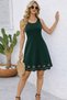 Women's Green Sleeveless Crew Neck Hem Laser Cut Scalloped Flared Mini Dress