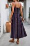 Women's Rope Strap Wide V-Neck Patterned Slit Single Jersey Midi Dress - 3