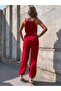 Women's Rope Strap Long Sandy Jumpsuit with Double-Breasted Collars and Waist Belt - 4
