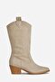 Suede Embroidered Zipper Detailed Western Cowboy Boots Beige - 3