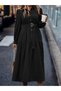 Women's long sleeve button-down maxi dress with metal belted waist and woven detail. - 2