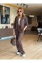 Women's Brown Modal Fabric Arma Detail Cardigan Pants Double Set - 4