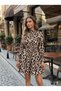 Women's Long Sleeve Semi-Turtleneck Leopard Printed Modal Mini Dress - 7