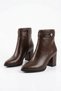 Moleran Women's Heeled Boots with Zipper and Side Stone Buckle, Brown Leather - 4