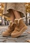 Women's Non-Slip Sole, Dense Fur, Velcro and Lace-Up Ankle Boots-Taba - 5