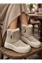 Women's Double Zippered Dense Fur Suede Ankle Boots-Beige - 5