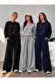 Women's 3-Piece Hooded Winter High Waist Wide Leg Sweatpants Black Gray Navy Blue