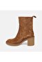 Women's Tan Rubber Detailed Heeled Suede Chelsea Boots - 3