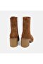 Women's Tan Rubber Detailed Heeled Suede Chelsea Boots - 5