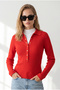 Women's Red Polo Collar Sweater with Snap Detail and Soft Texture Kzk-19001136