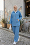 Women's Hooded Zippered Slim Jeans Light Blue Tunic Trousers Set - 2