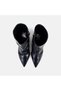 Women's Black Leather Heeled Boots with Drawstring Detail and Pointed Toe - 6
