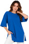 Blue Oversize Double Sleeve Long T-Shirt with Side Slits |   Cotton Basic Crew Neck Single Jersey Fabric Casual Comfortable T-Shirt |   Standard Size All Season
