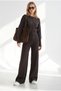 Women's Brown Top Cardigan Bottom Pants Knitwear Set Tkm-19000515