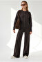 Women's Brown Top Cardigan Bottom Pants Knitwear Set Tkm-19000515 - 3