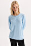 100% Cotton Fabric Long Sleeve Button Detailed Pajama Set 27412 - 4