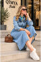 Levure Women's Long Sleeve Belted Long Length Denim Dress - 7
