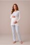 Women's Blue Lace Long Sleeve New Season Winter Maternity Pajama Set with Easy Nursing Dressing Robe - 5