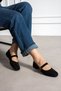 Black Women's Stoned Ankle Strap Wedge Heeled Stylish Daily Ballerina Shoes