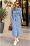 Levure Women's Long Sleeve Belted Long Length Denim Dress - 5