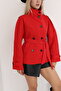 Lined Women's Trench Coat Jacket with Stand Collar and Back Windbreaker Detail - 3