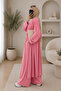 Women's Combed Cotton Long Cardigan Blouse Wide Leg Pants Abaya Set 3791 Pink - 3