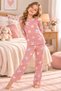 Patterned Crew Neck Suede Fabric Girls' Long Sleeve Pajama Set - 2