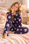 Patterned Crew Neck Suede Fabric Girls' Long Sleeve Pajama Set - 2
