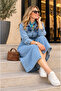 Levure Women's Long Sleeve Belted Long Length Denim Dress - 3