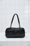 Leather Women's Hand and Shoulder Bag with Ribbon Bow Detail, Black - 2